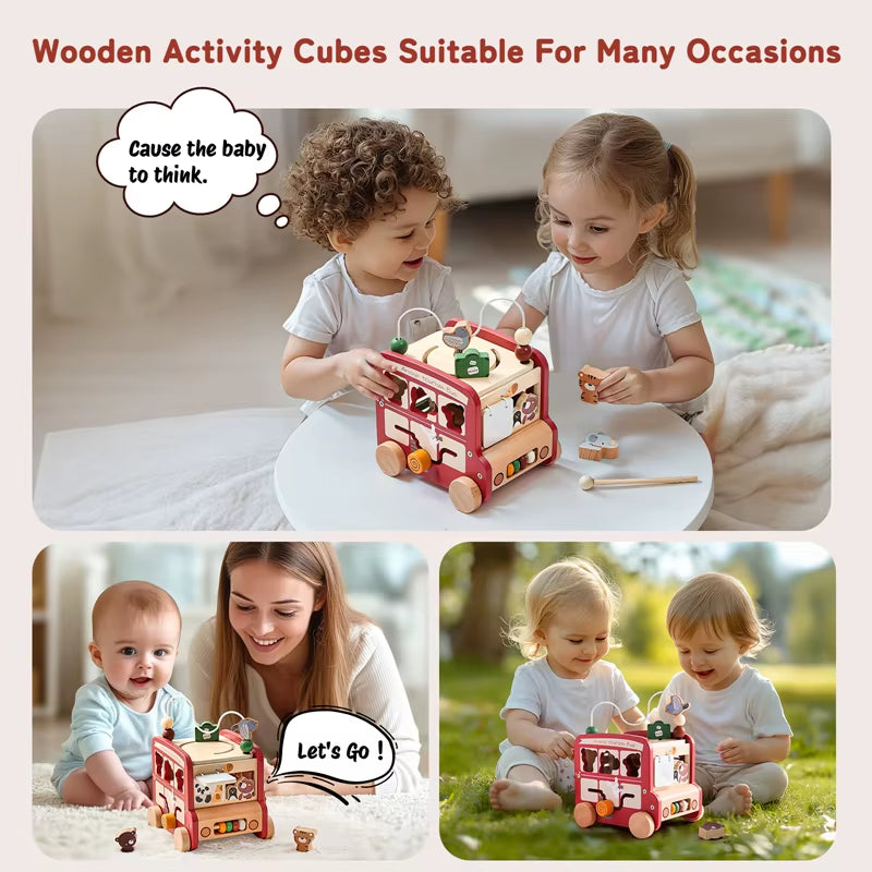 Baby Montessori Toys Wooden Multi-Purpose Animal Bus Newborn Education Busy Board Children Hand and Foot Movement Game Baby Gift