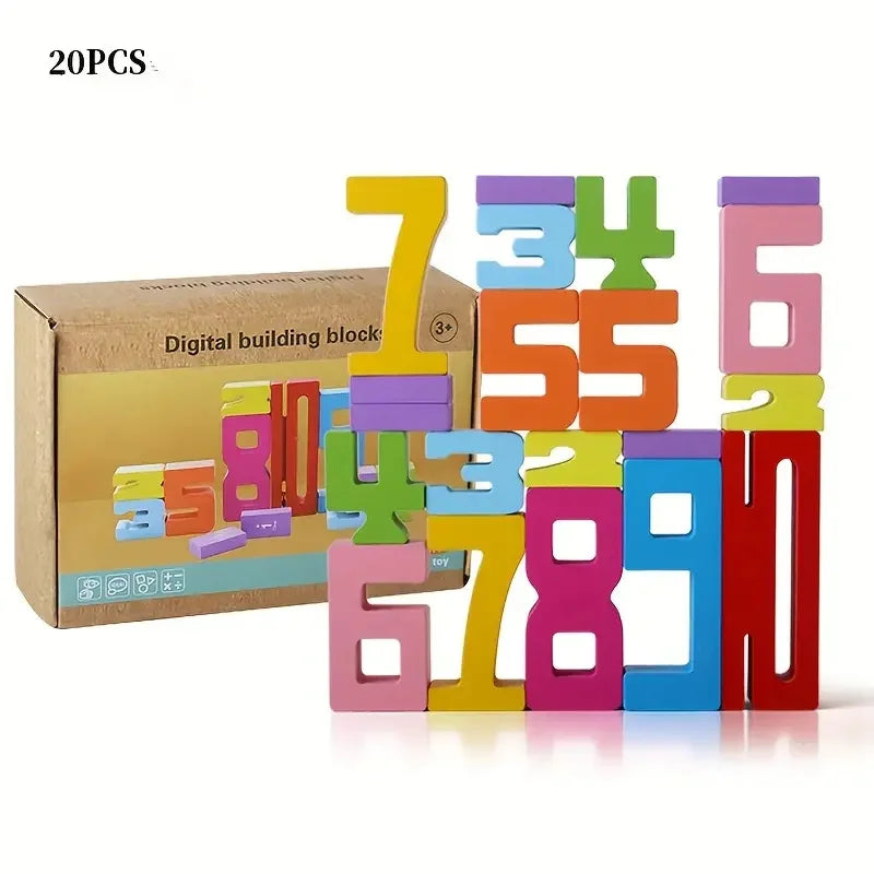 Number Blocks Montessori Wooden Toys for Kids Number 1-10 Stacking Toys for Toddlers Learning Toys Preschool Activities STEM Toy