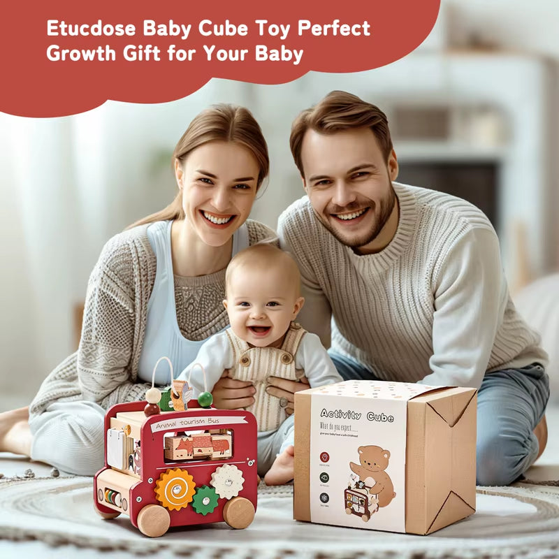 Baby Montessori Toys Wooden Multi-Purpose Animal Bus Newborn Education Busy Board Children Hand and Foot Movement Game Baby Gift