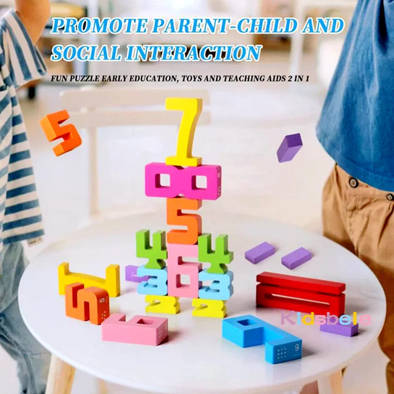 Number Blocks Montessori Wooden Toys for Kids Number 1-10 Stacking Toys for Toddlers Learning Toys Preschool Activities STEM Toy