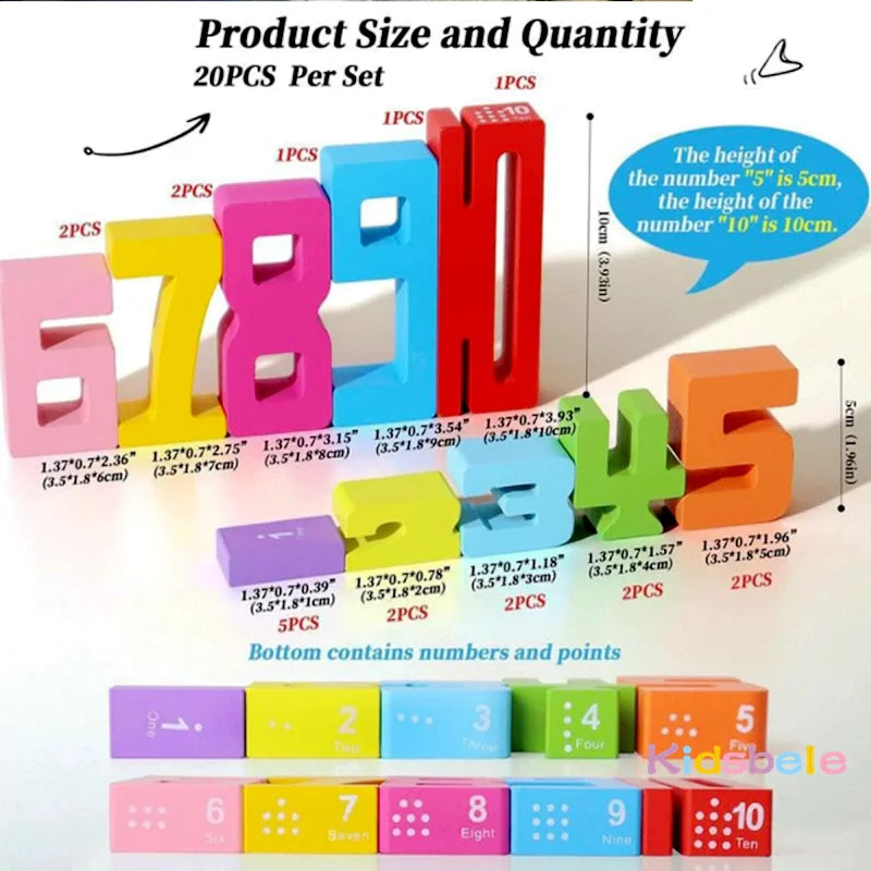 Number Blocks Montessori Wooden Toys for Kids Number 1-10 Stacking Toys for Toddlers Learning Toys Preschool Activities STEM Toy