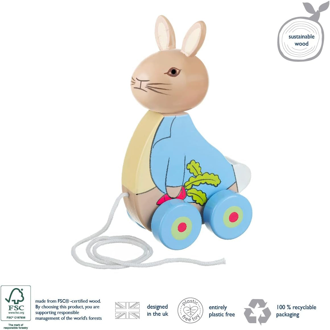 Peter Rabbit Pull along Toy, Wooden - Early Development & Activity Toys, Baby Bo