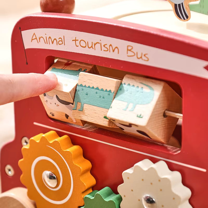 Wooden Montessori Animal Bus Toy